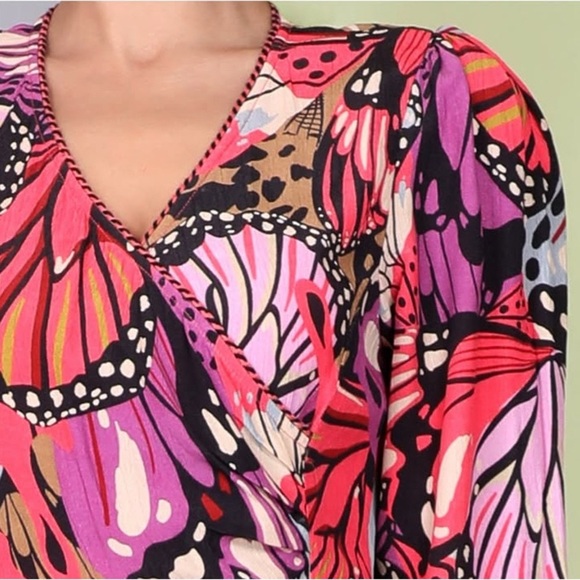 NWT BL^NK LONDON X ANTHROPOLOGIE Butterfly Faux Wrap Midi Dress Size Small - Picture 4 of 12